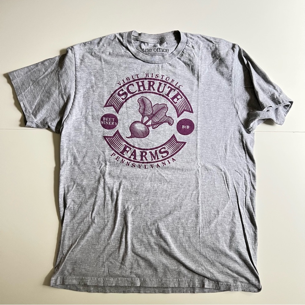 The Office “Schrute Farms” Beets Gray Vintage Short Sleeve Tee Mens Large